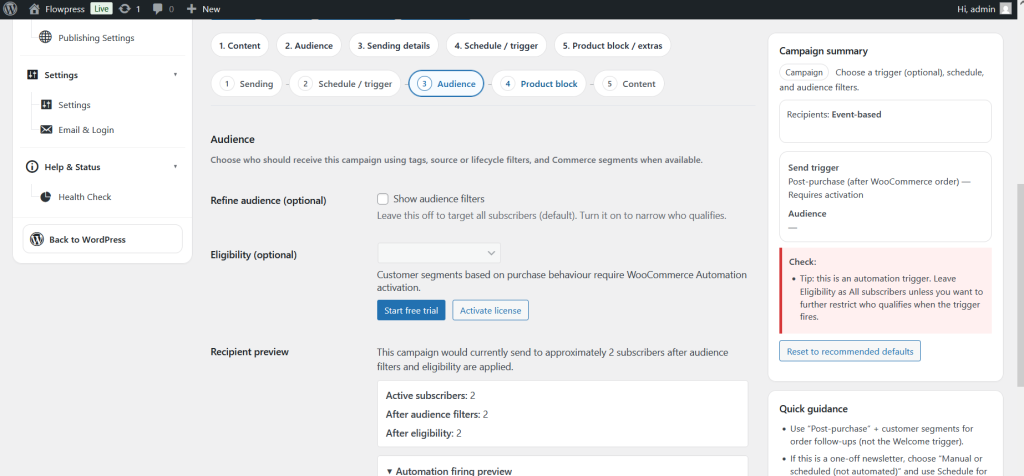 FlowPress screenshot: Campaigns-8