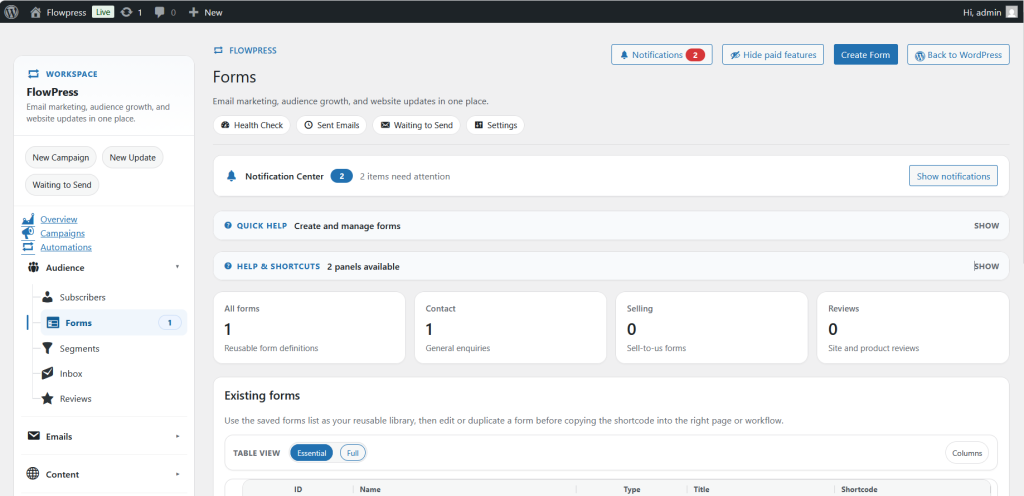 FlowPress screenshot: Forms-1