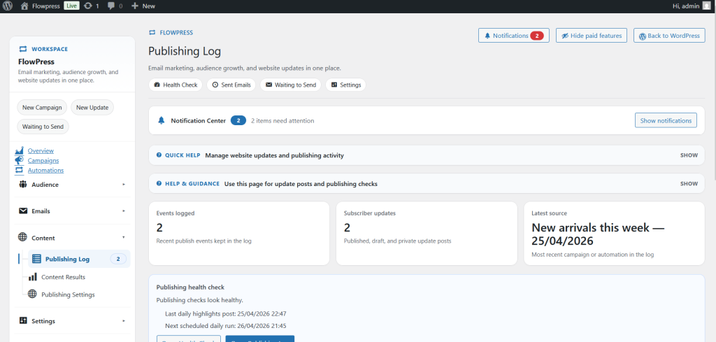 FlowPress screenshot: Publishing-1