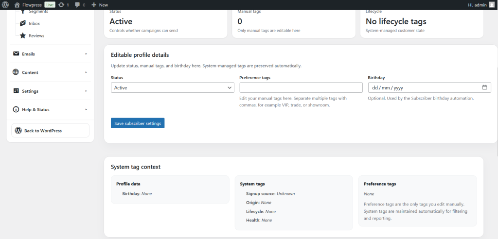 FlowPress screenshot: Subscribers-5