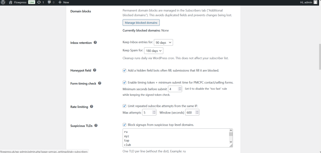 FlowPress screenshot: settings security-2