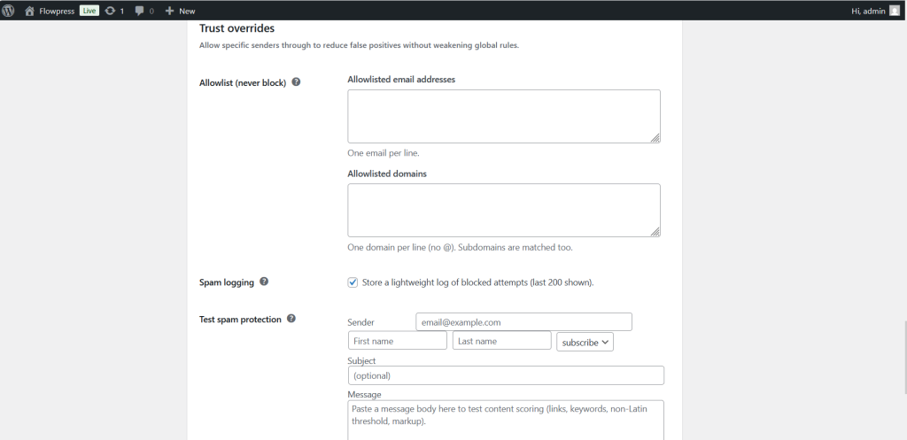 FlowPress screenshot: settings security-5