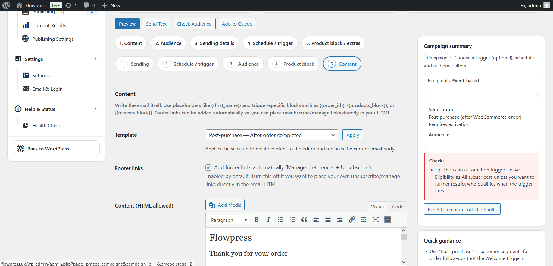 FlowPress screenshot: Campaigns-12