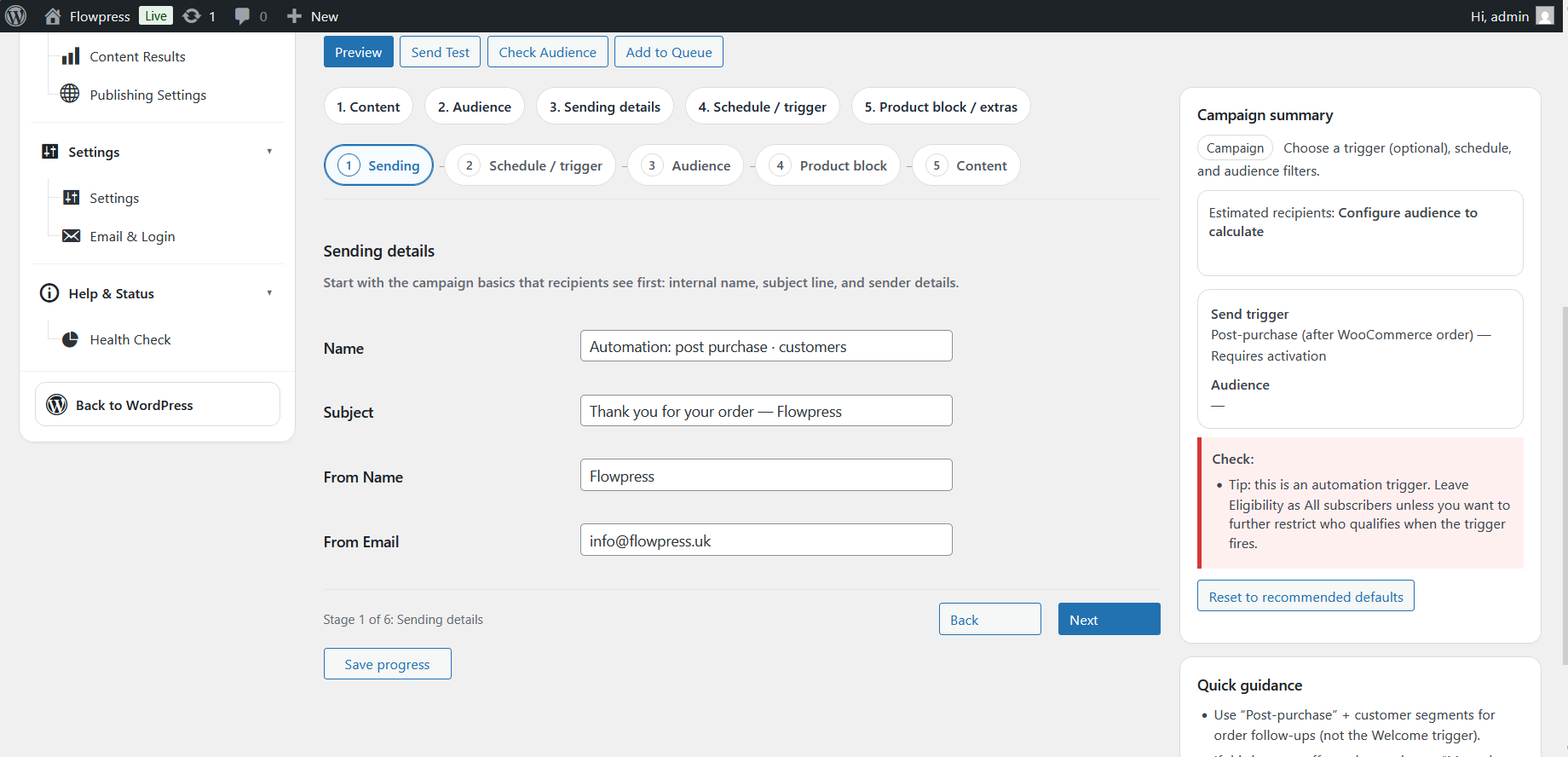 FlowPress screenshot: Campaigns-4