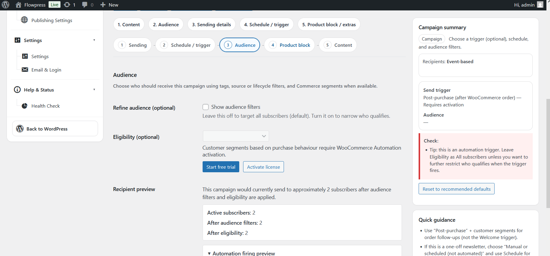 FlowPress screenshot: Campaigns-8