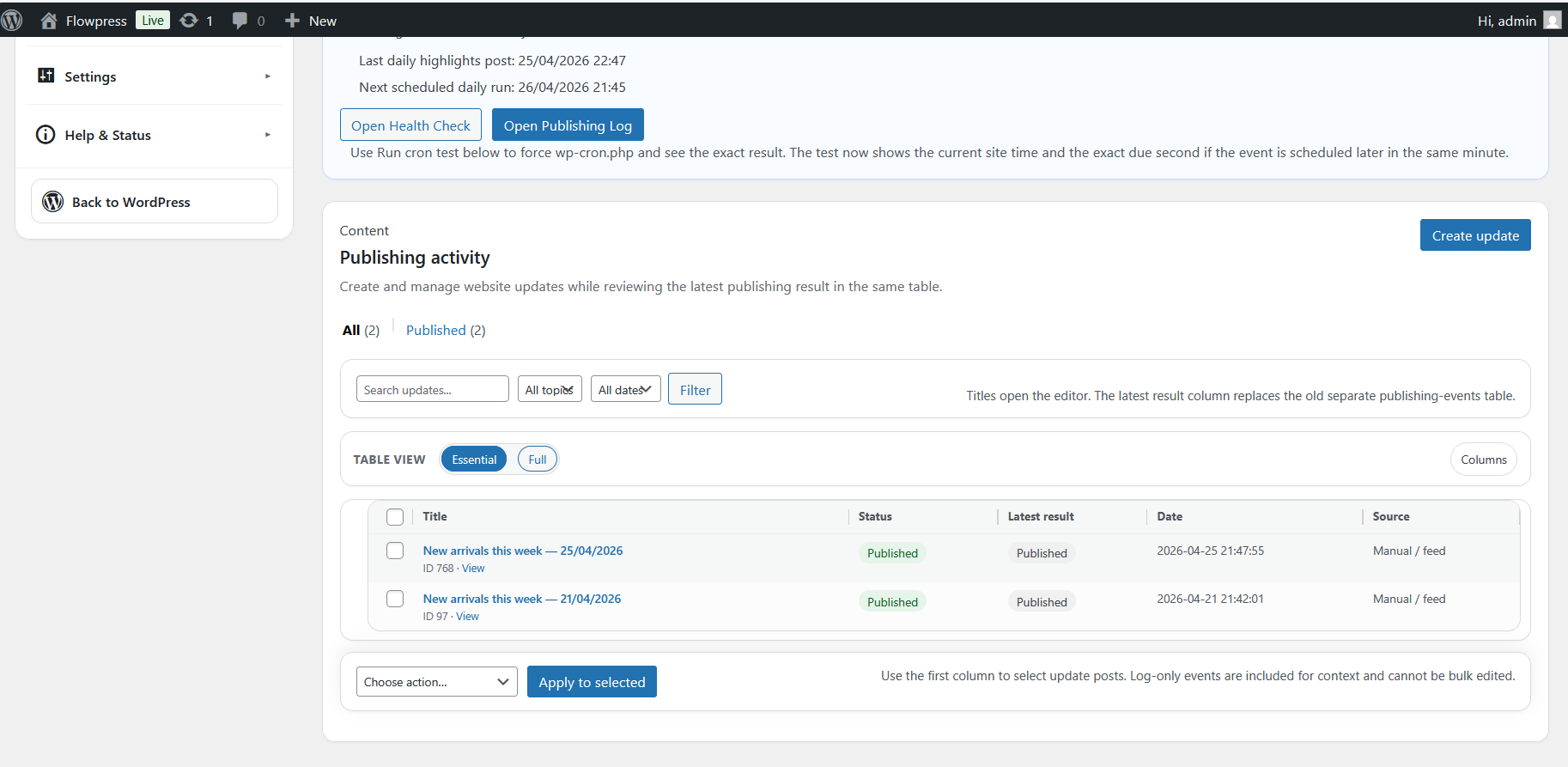 FlowPress screenshot: Publishing-2