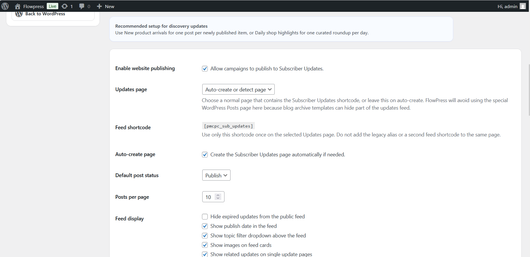 FlowPress screenshot: Publishing Stettings-2