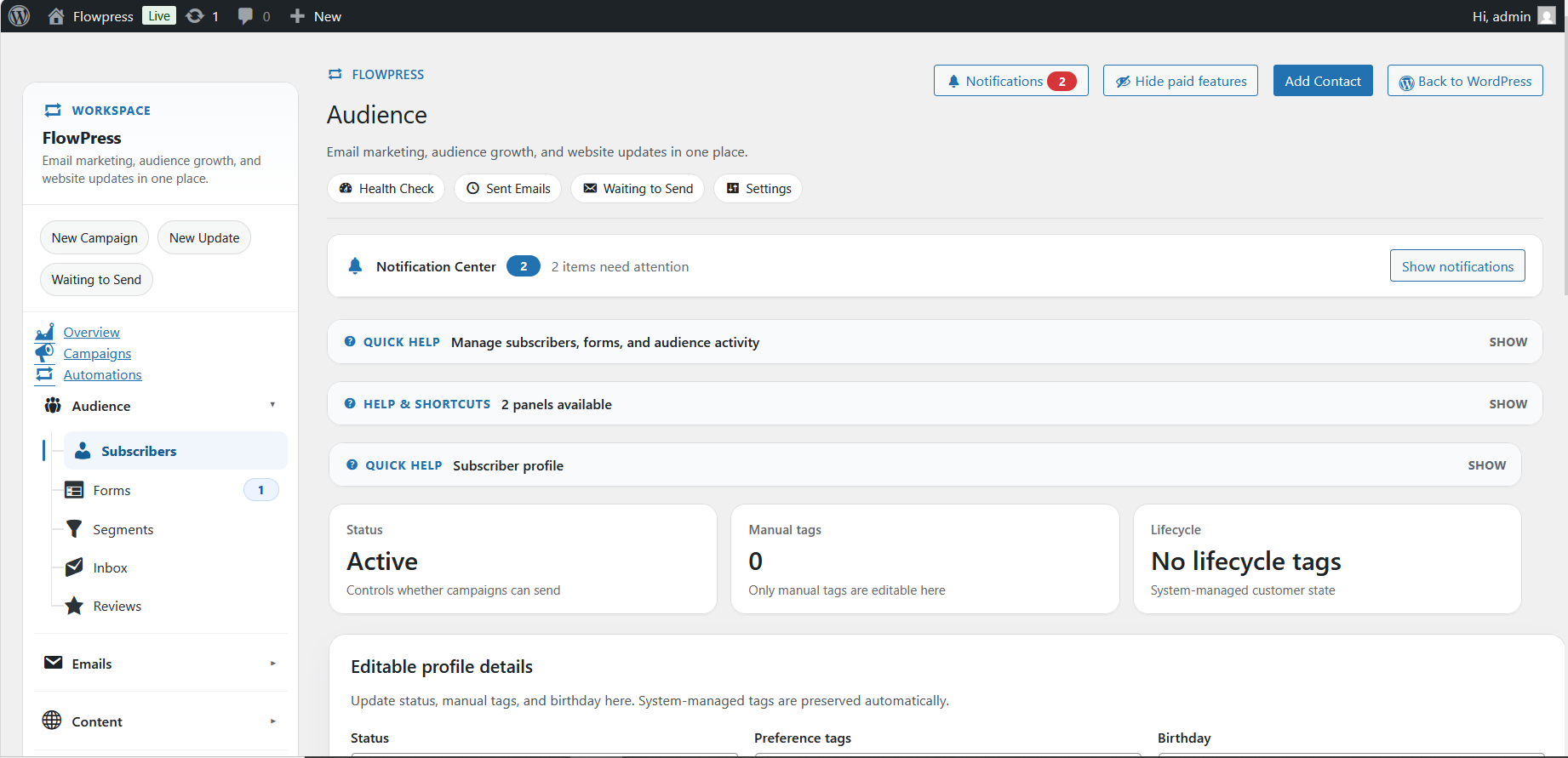 FlowPress screenshot: Subscribers-4