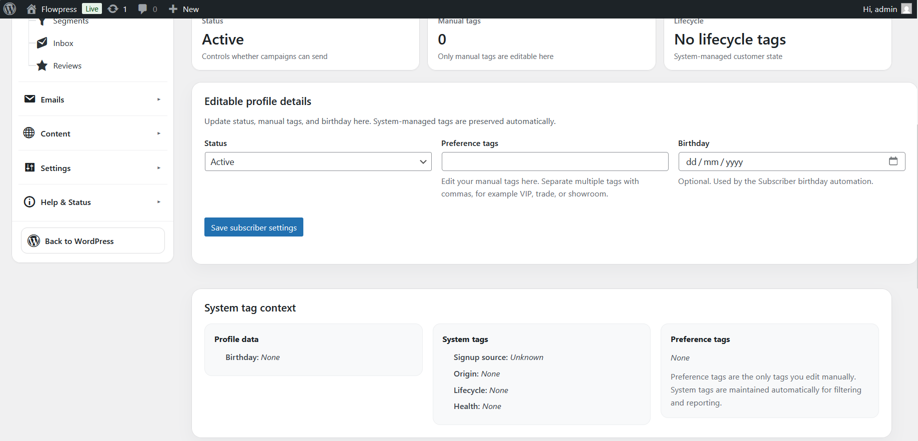 FlowPress screenshot: Subscribers-5