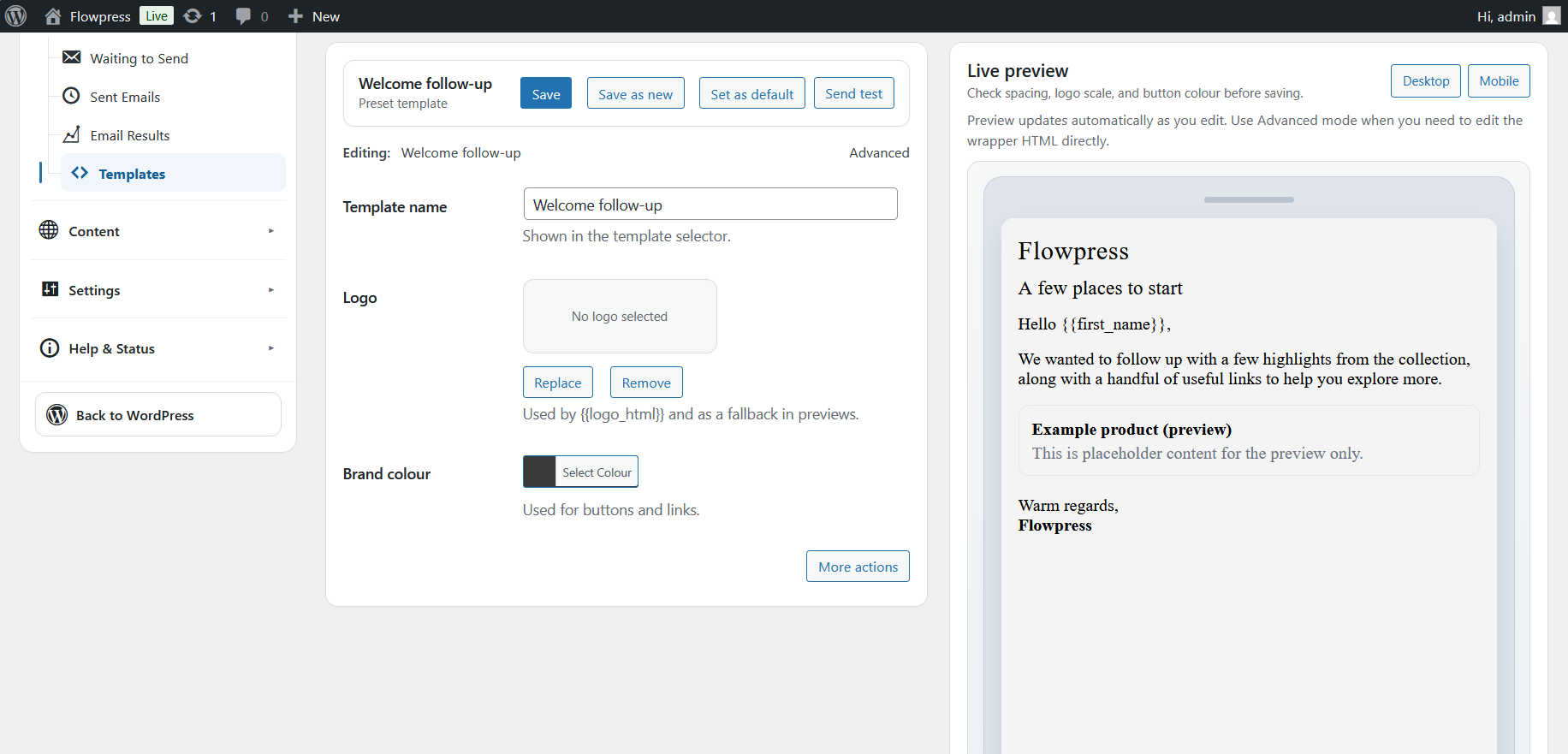 FlowPress screenshot: Templates-2