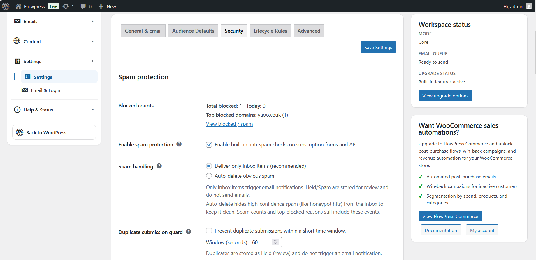 FlowPress screenshot: settings security-1
