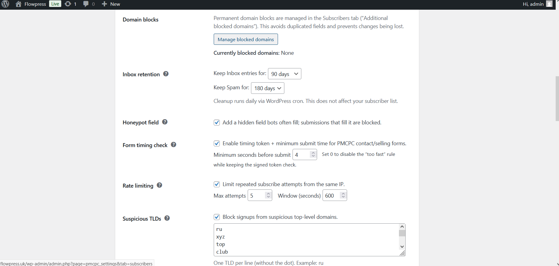 FlowPress screenshot: settings security-2